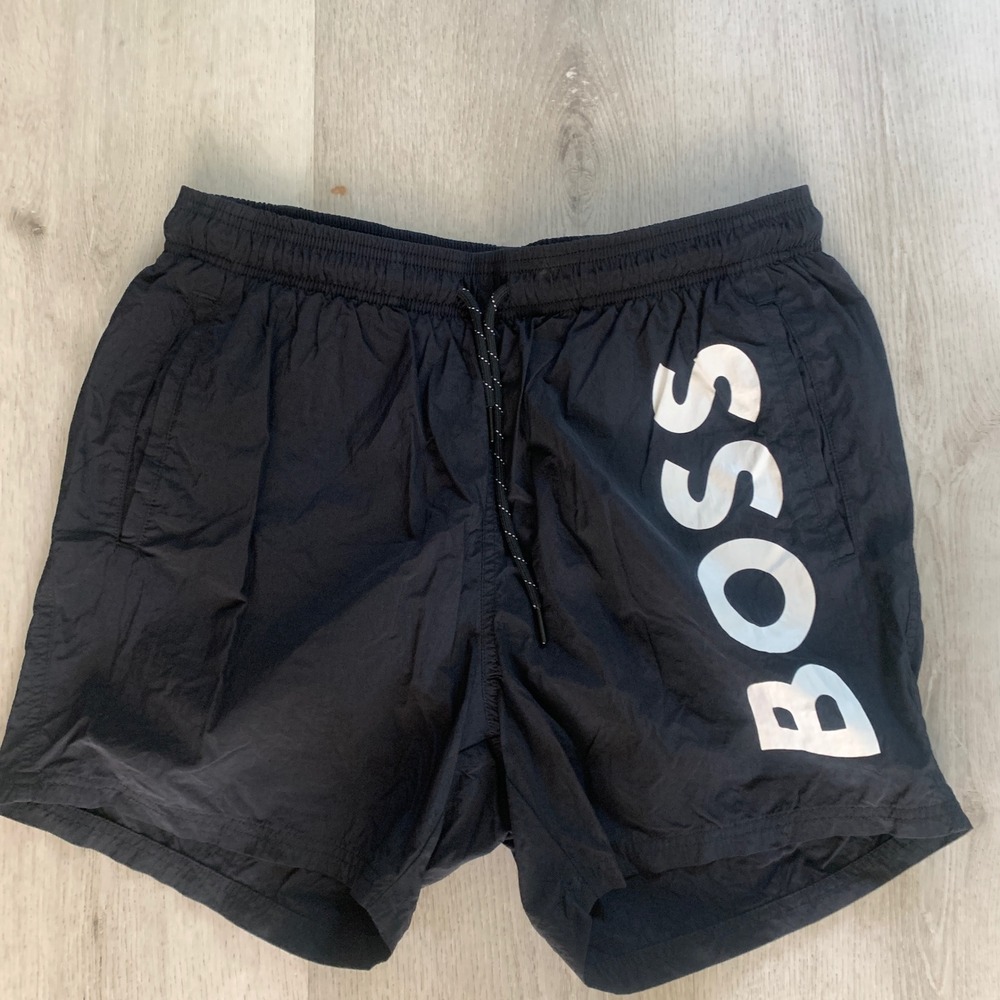 Hugo Boss Mens Black Logo Swim Trunks Shorts XL Quick Dry Beachwear Designer